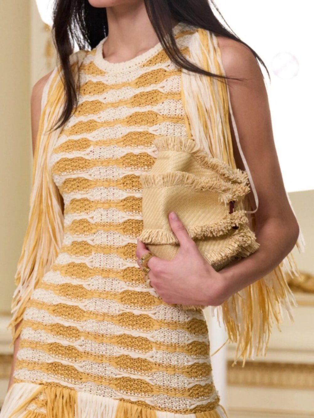 NWT ULLA JOHNSON Silvia Striped Fringe Knit Maxi Dress in Beach S $990 - Picture 5 of 9